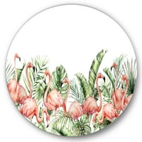 DesignArt 'palmino lišće i ružičasta flamingos tropska ptica' tradicionalna metalna zidna umjetnost kruga - disk od 11