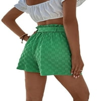 Ležerne jednobojne zelene Ženske kratke hlače s ravnim nogavicama