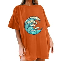 Ženski vrhovi, majice i bluze, poklon za rođendan, Ženska ljetna plaža Casual majica kratkih rukava s printom, majica u narančastoj