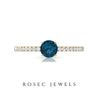 Londonski plavi topaz pasijans i francuski dijamantni prsten, 14k žuto zlato, 10,00 USD