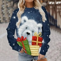 Ženska odjeća plus size modne ženske majice s božićnim printom dukserica s dugim rukavima s okruglim vratom osnovni Slatki pulover