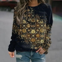 Vintage stil Ženska moda jesen zima bluza dugih rukava s okruglim vratom ležerni pulover džemperi Sretan Božić Dugi Vrh