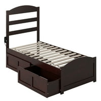 Bračni drveni krevet na platformi a-list s uzglavljem, podnožjem i ladicama za odlaganje, espresso