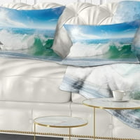 Dizajnerski jastuk s bijelim i plavim valovima pod suncem-morski krajolik-12.20