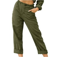 Donjeg dijela, ženske Ležerne jednobojne hlače visokog struka, džepovi na kopčanje, elastični pojas, udobne ravne hlače u vojničkoj