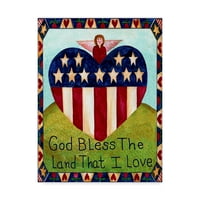 Zaštitni znak likovna umjetnost 'Bog blagoslovi zemlju volim vrtnu zastavu' platno umjetnost Cheryl Bartley