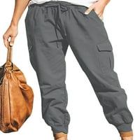 + / Ženske boho ljetne hlače, ravne sportske hlače za slobodno vrijeme, teretne hlače s vrećastim džepovima