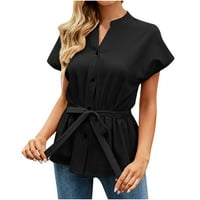 Ženska ljetna modna košulja modna ljetna traka za glavu kratkih rukava jednobojna ležerna bluza majice za teretanu crne boje