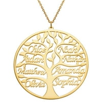 Ogrlica s imenom obiteljskog stabla prekrivena rodijem, zlatom ili ružičastim zlatom