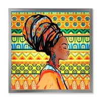 Dizajnerska umjetnost portret afroameričke žene u turbanu uokvirena suvremena umjetnička gravura
