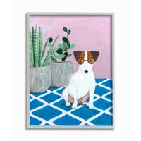 Stupell Industries Pas s biljkama ružičasto plava slika za kućne ljubimce uokvirena zidna umjetnost Sally B, 11 14