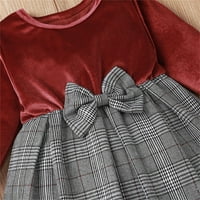 Dječja haljina s dugim rukavima s jednobojnim mrežastim printom za djevojčice s mašnom do nekoliko mjeseci, veličina 86