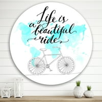 DesignArt 'Život je prekrasna vožnja s biciklom' Tradicionalni metalni zidni umjetnost kruga - disk od 36