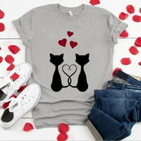 pakiranje za Valentinovo, Valentinovo s mačkom za odrasle, Valentinovo, majica s okruglim vratom s printom mačaka