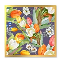DesignArt 'cvjetajući narančasti i bijeli tulipani iii' tradicionalni uokvireni umjetnički tisak