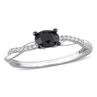 1- Karat T.W. Crno -bijeli dijamant 14KT zaručnički prsten bijelog zlata