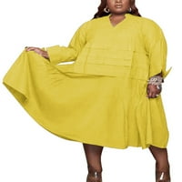 Ženska haljina za ljuljanje s dugim rukavima, ležerna jednobojna Midi haljina u žutoj boji, 4 inča