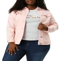 Jedinstvene ponude ženskog plus veličine dugačke gumbe s dugim rukavima prednja praskani traper jakna