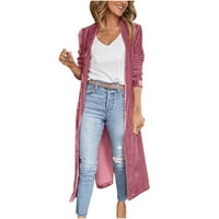 Ženski kardigan srednje duljine s džepovima i prorezom, bluza s vilicama, Zimski modni Top Plus veličine, jednobojna jakna s reverom