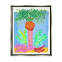 Stupell Industries Tropska palma Botanicals Summer Beach Day Graphic Art Sjaster siva plutajuća uokvirena platna za tisak zidna umjetnost,