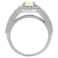 Halo prsten od prirodnog opala od bijelog zlata 10K ovalnog oblika s dijamantnim naglascima, veličina 8