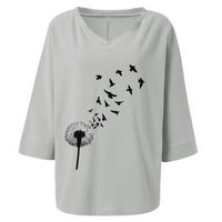 Pamučne lanene košulje od maslačka, Plus size ženske Ležerne ljetne majice s printom perja, majice s rukavima i rukavima, bluze