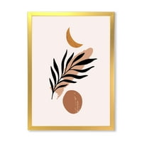 Dizajnerska umjetnost apstraktni tropski palmin list, minimalno Sunce i Mjesec, uokvireni moderni umjetnički tisak
