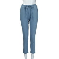 ; široke hlače, Ženske Ležerne hlače s elastičnim strukom, traperice visokog struka, Ležerne plave traper hlače, lanene hlače plave