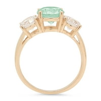 Prsten od tri kamena u 14k okruglom rezanom žutom zlatu s imitacijom zelenog dijamanta okruglog reza 10,25