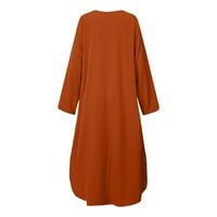 Boho haljina za žene, ženski ležerni široki pulover s izrezom u obliku slova u, dugi rukav, jednobojna duga haljina s džepovima,