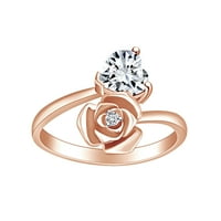 Prsten od bijelog kubičnog cirkonija u obliku srca od ružičastog zlata od 14 karata na vrhu prstena obećanja od srebra