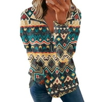 Modni pulover dugih rukava proljetna odjeća za žene Aztečka grafička Vintage majica s ovratnikom s patentnim zatvaračem jesenska