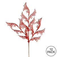 27 crveno sjajno koraljno zvono s čipkastim lišćem, umjetni Božićni sprej. Uključuje sprejeve u pakiranju