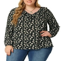 Jedinstveni prijedlozi Ženske elegantne bluze s izrezom u obliku slova U i dugim rukavima i volanima veličine plus, vrhovima