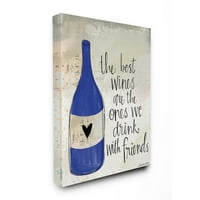 Stupell Home dekor Najbolja vina piju se s prijateljima plava boca s doodleom srca