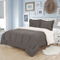 Sweet Home Collection Sherpa Comforter Set Full -Queen - Grey