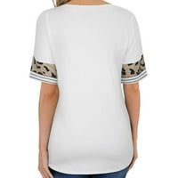 Majice za žene, Ženske majice s okruglim vratom i kratkim rukavima s leopard printom suncokret i mjesec, bijele majice