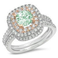 1. dijamant okruglog reza s imitacijom zelenog dijamanta od bijelog ružičastog zlata 18k s naglascima vjenčani set od 9,75