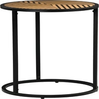 Moderni Okrugli pomoćni stolić s geometrijskim drvenim umetkom, Crni